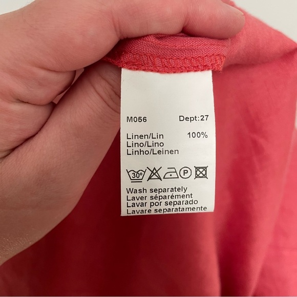 Gerard Darel 100% Linen Pink Ruffle Detail Shirt Dress - Picture 6 of 7